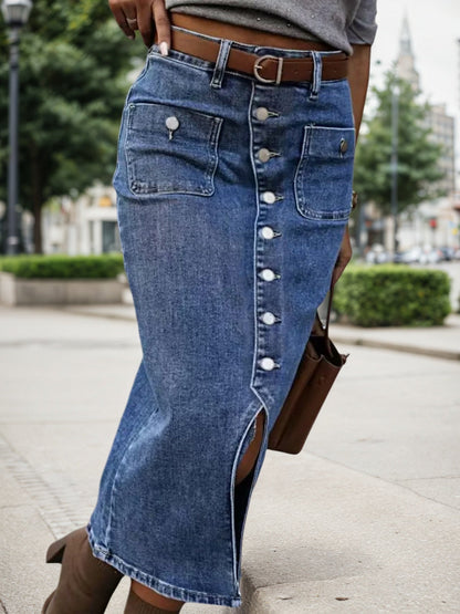Women’s Elastic Denim Skirt – Plus Size Medium-Long Split Dress