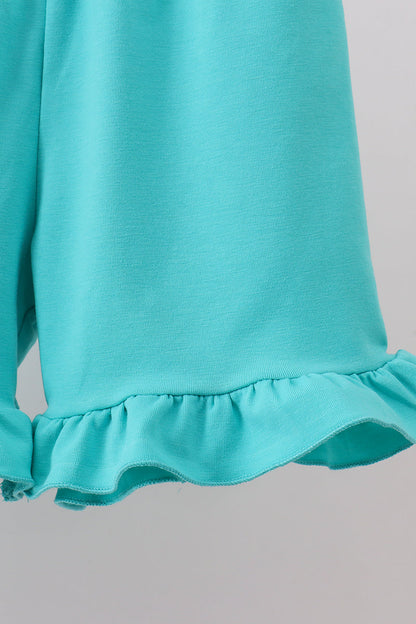 Blue bright floral ruffle shorts set