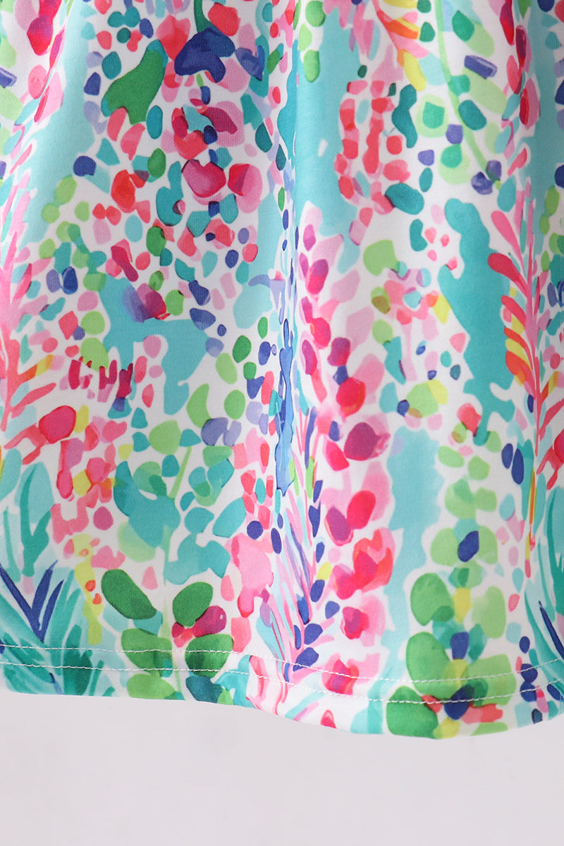 Blue bright floral ruffle bloomer set