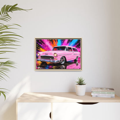Pink Classic Station Wagon Canvas Print — Retro Car Wall Art, Framed Matte Multi‑Color Splash