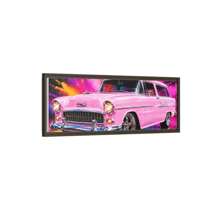 Pink Classic Station Wagon Canvas Print — Retro Car Wall Art, Framed Matte Multi‑Color Splash