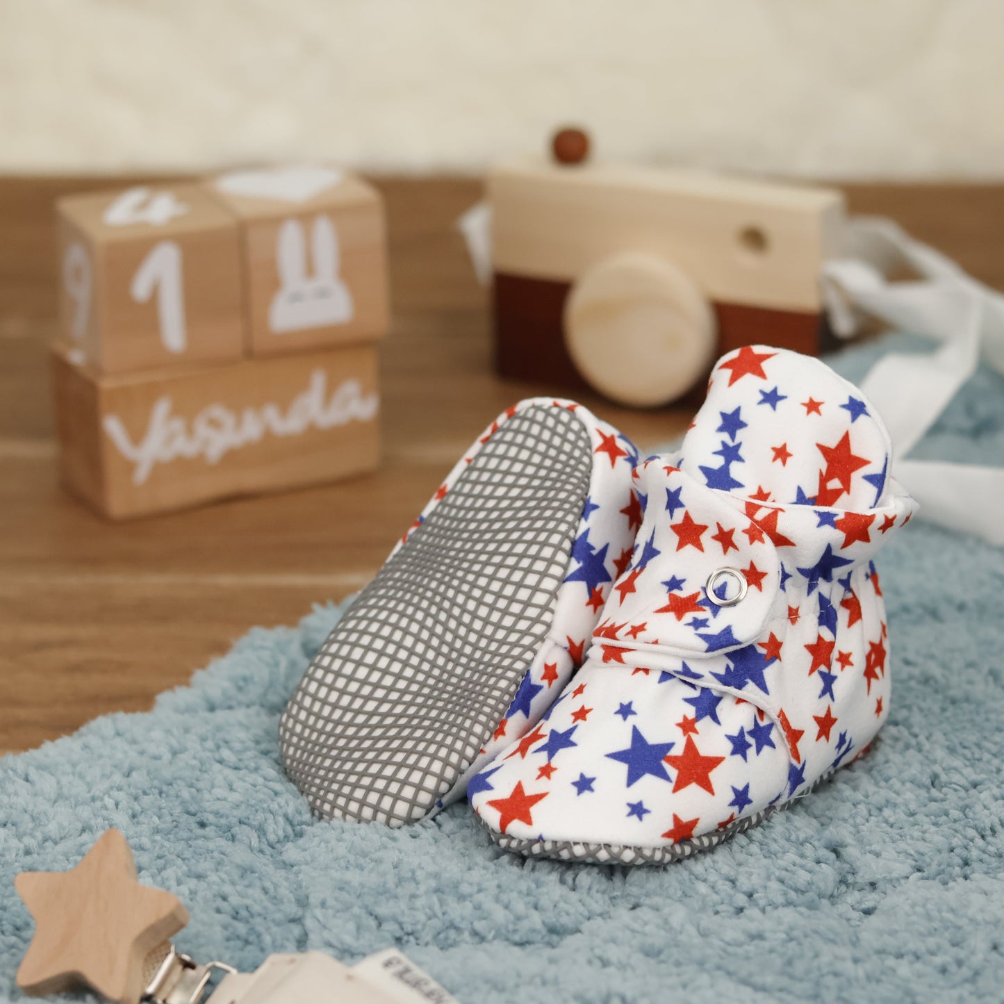Organic Cotton Baby Booties, Non-Slip Sole, Cotton Newborn Booties Home Nursery Shoes, U.S. Flag