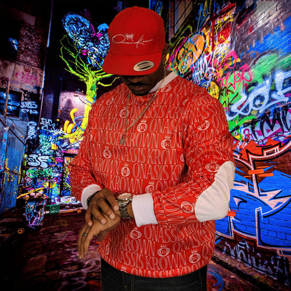 Red All Over Logo Designer Brand Monogram Pullover