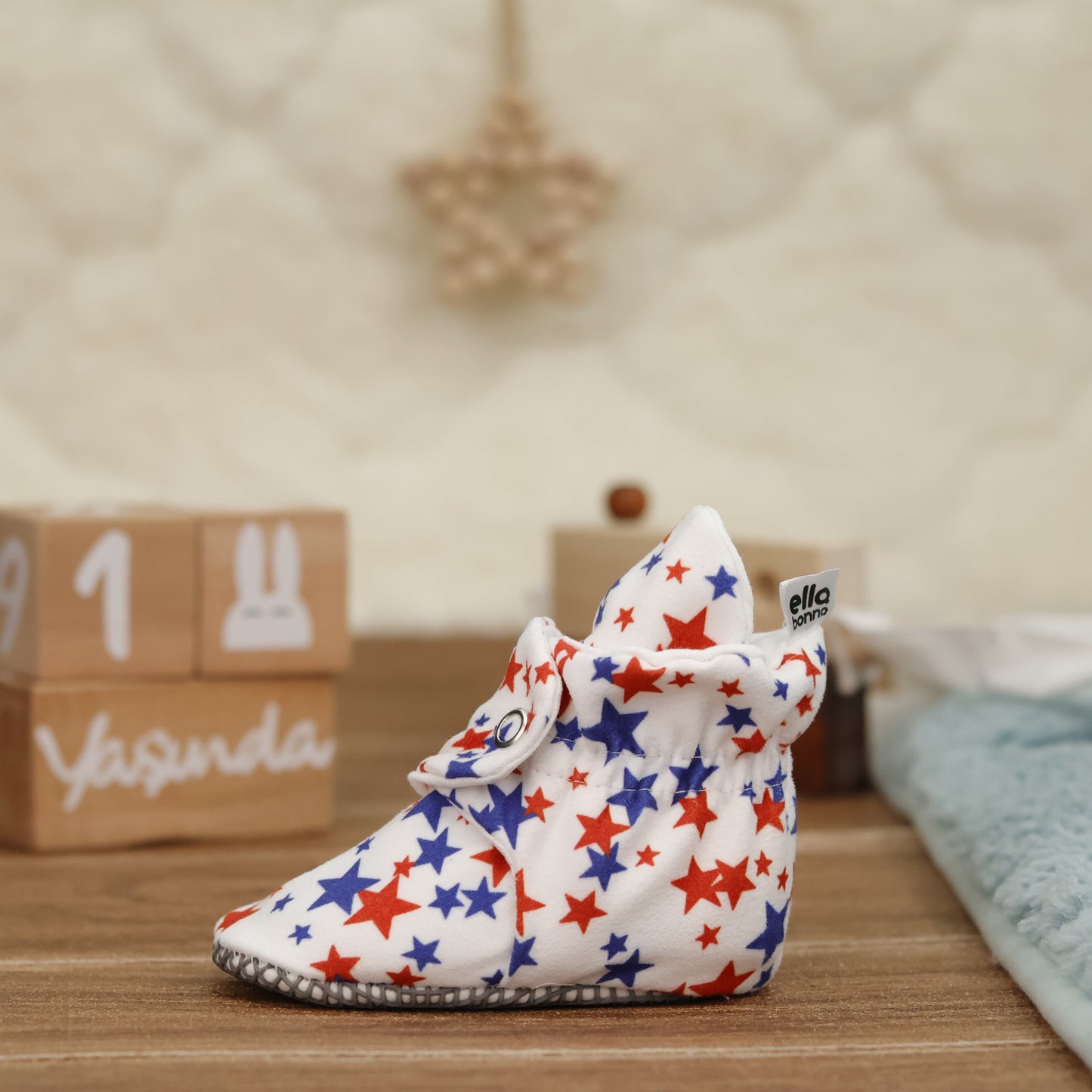 Organic Cotton Baby Booties, Non-Slip Sole, Cotton Newborn Booties Home Nursery Shoes, U.S. Flag