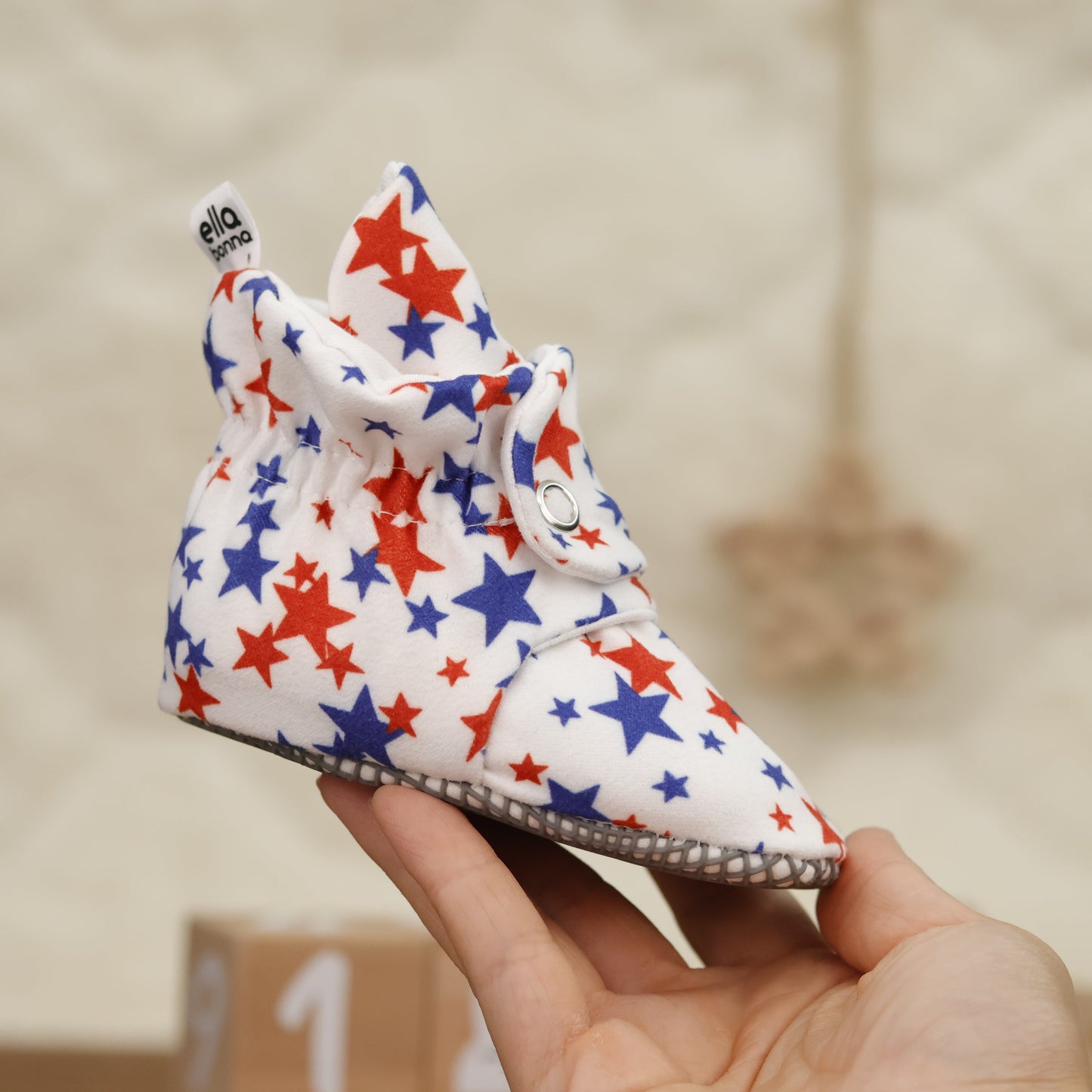 Organic Cotton Baby Booties, Non-Slip Sole, Cotton Newborn Booties Home Nursery Shoes, U.S. Flag
