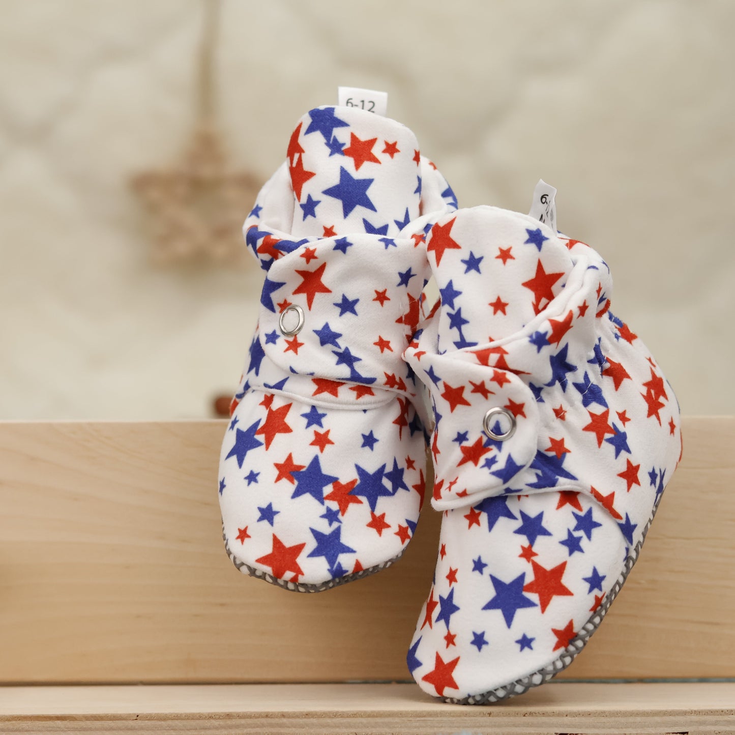 Organic Cotton Baby Booties, Non-Slip Sole, Cotton Newborn Booties Home Nursery Shoes, U.S. Flag