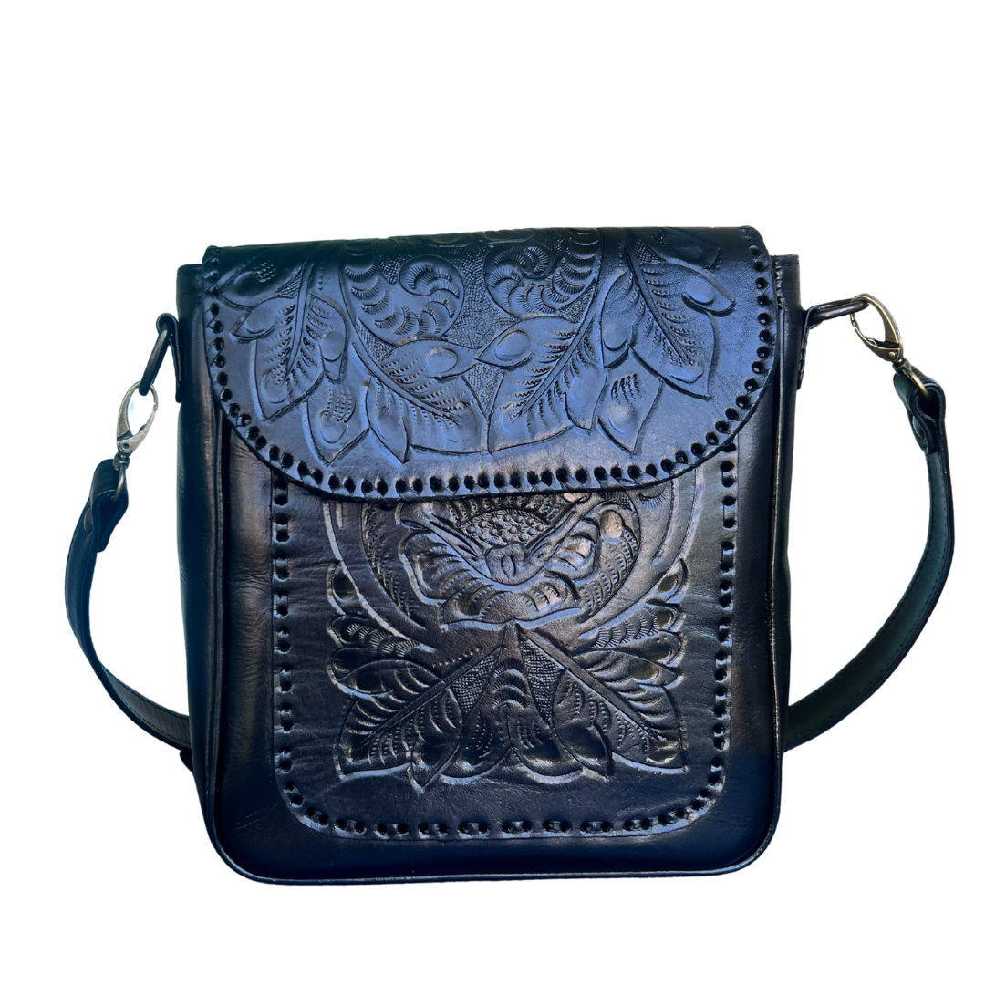 The Kimberly| Hand-Tooled Leather Messenger Bag