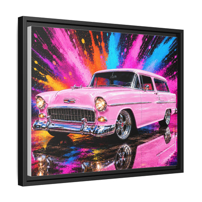 Pink Classic Station Wagon Canvas Print — Retro Car Wall Art, Framed Matte Multi‑Color Splash