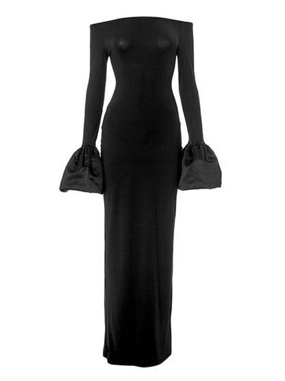 Off-Shoulder Flounce Sleeve Maxi Dress