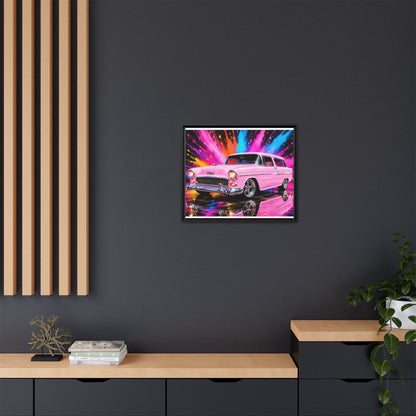 Pink Classic Station Wagon Canvas Print — Retro Car Wall Art, Framed Matte Multi‑Color Splash