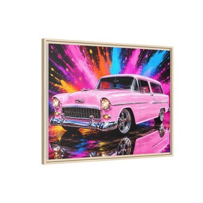 Pink Classic Station Wagon Canvas Print — Retro Car Wall Art, Framed Matte Multi‑Color Splash
