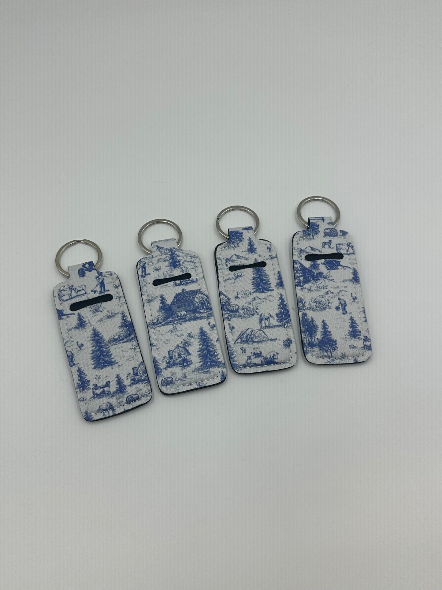 Chapstick Holder Keychain – Cow Print, Camo Pink Bow, Cowboy Toile, Barn Toile, croquette, duck, moon