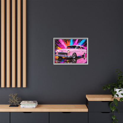 Pink Classic Station Wagon Canvas Print — Retro Car Wall Art, Framed Matte Multi‑Color Splash