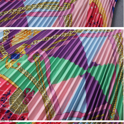 Printed Blouse Top Pleated Half Skirt Two Piece Set See size chart under “more details”