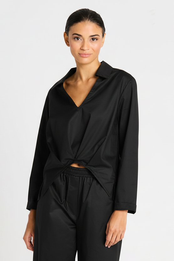 Cotton Half Moon Shirt - Black