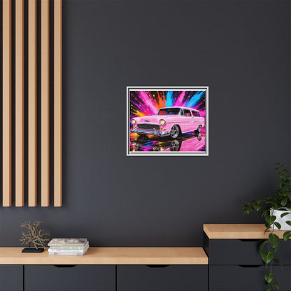 Pink Classic Station Wagon Canvas Print — Retro Car Wall Art, Framed Matte Multi‑Color Splash