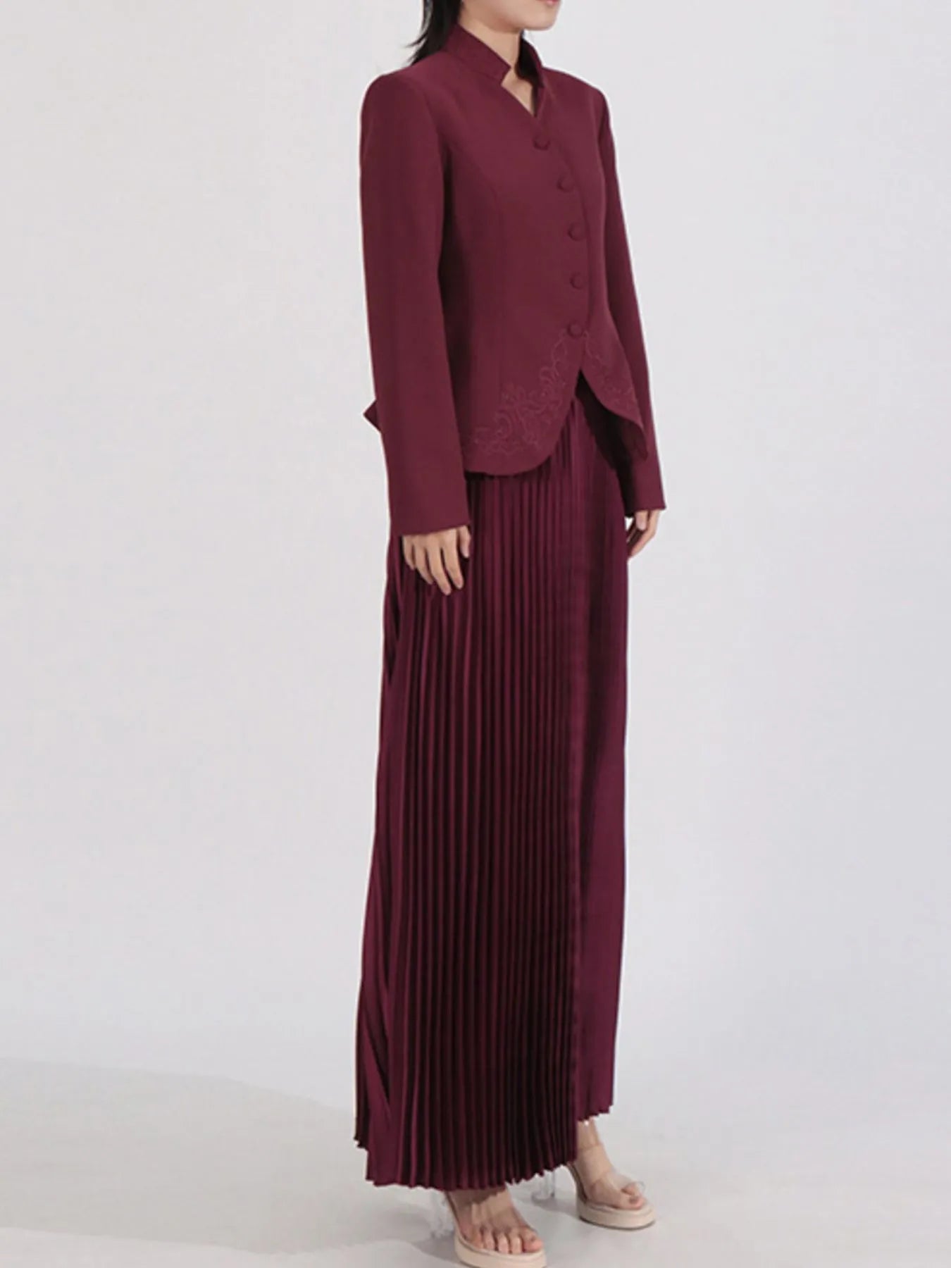 Button Up Long Sleeve Top and Pleated Skirt Set See size chart under “more details”