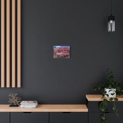 Pink Cadillac Diner Canvas Wall Art — Retro 1950s Car Poster