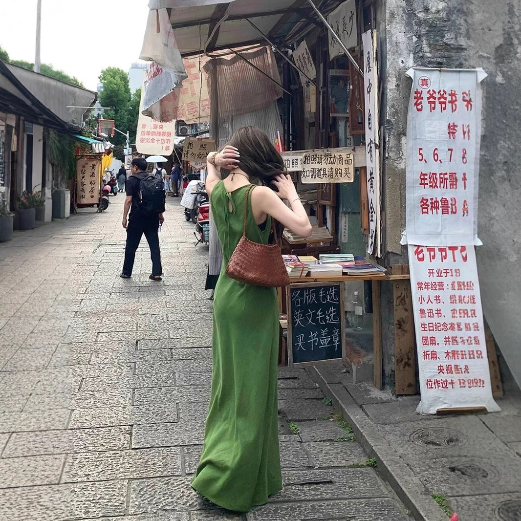 French Green Sleeveless Vest Dress