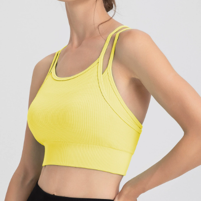 Sports Spaghetti Strap Beauty Back Faux Two Piece Bra Top