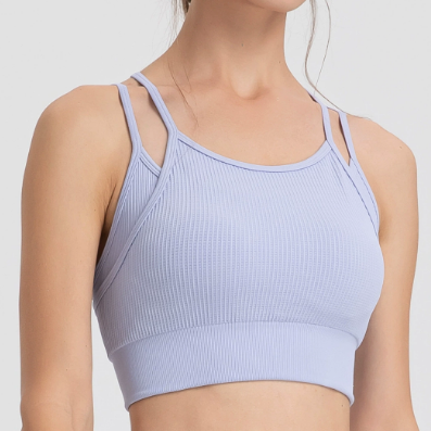 Sports Spaghetti Strap Beauty Back Faux Two Piece Bra Top