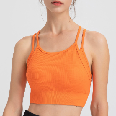 Sports Spaghetti Strap Beauty Back Faux Two Piece Bra Top