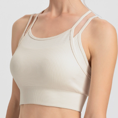 Sports Spaghetti Strap Beauty Back Faux Two Piece Bra Top