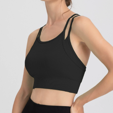 Sports Spaghetti Strap Beauty Back Faux Two Piece Bra Top