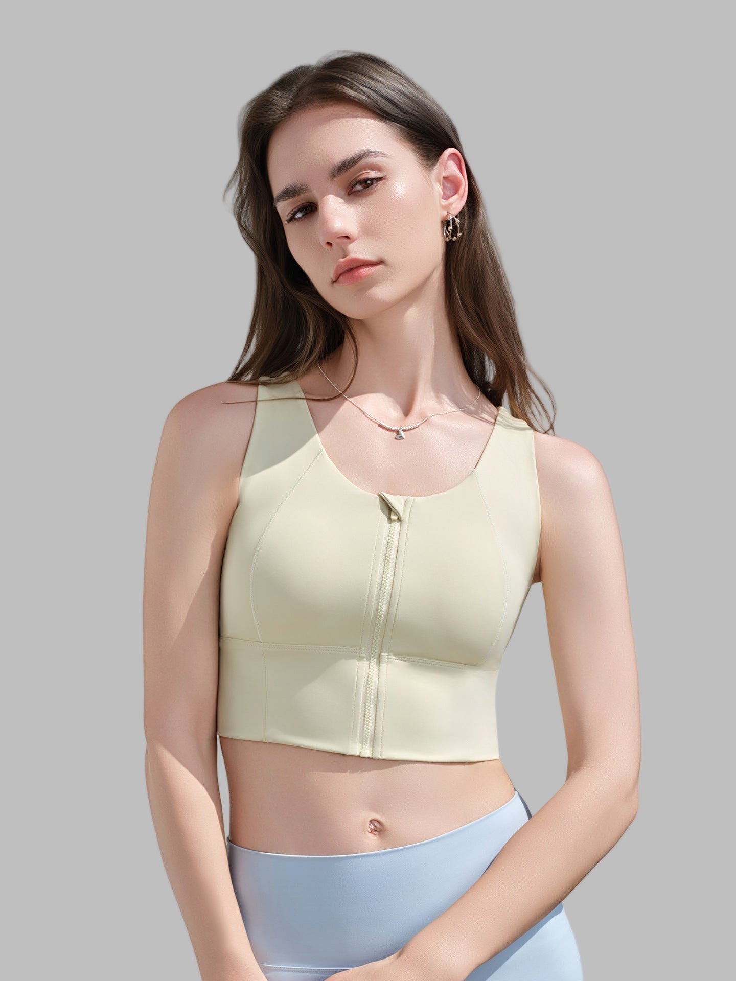 Sports Shockproof Front Zipper Quick-Drying Yoga Vest Chest Pad Top
