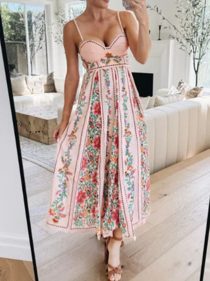 Floral Print Sweetheart Neck Cami Dress