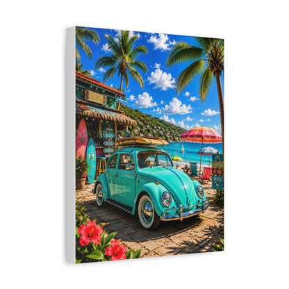 Beach Vintage VW Wall Art – Teal Beetle Canvas Print