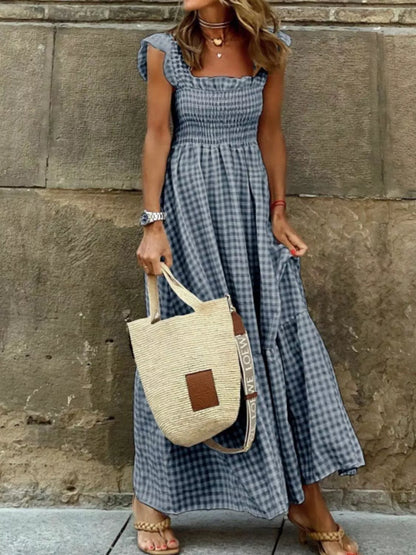 Gingham Smocked Ruffle Maxi Dress