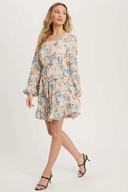 Floral Print Ruffled Swing Dress - Dusty Pink
