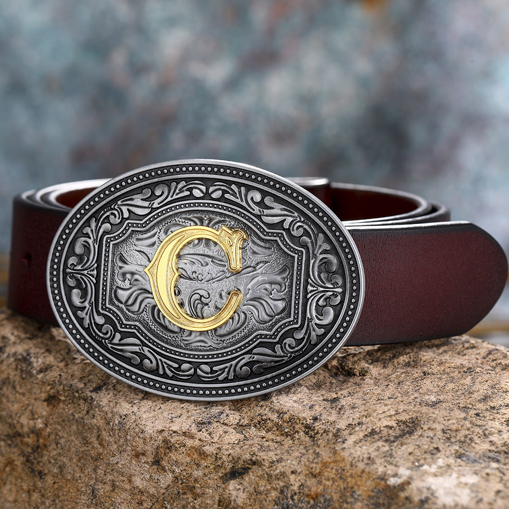 Tang Grass Pattern Letter A-Z Belt Buckle Head
