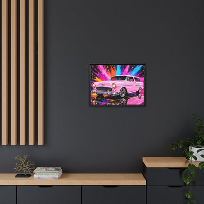 Pink Classic Station Wagon Canvas Print — Retro Car Wall Art, Framed Matte Multi‑Color Splash
