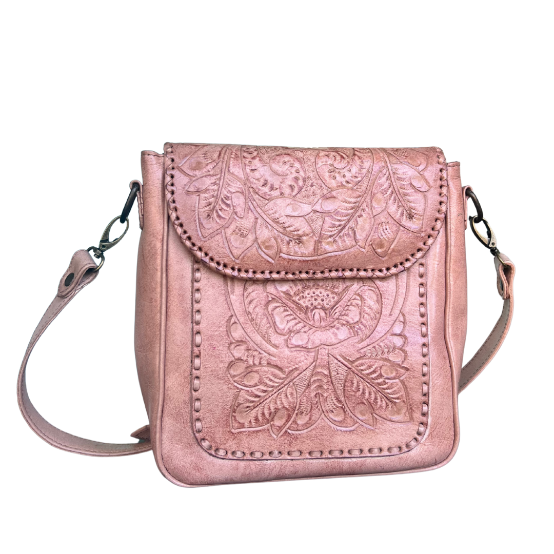 The Kimberly| Hand-Tooled Leather Messenger Bag