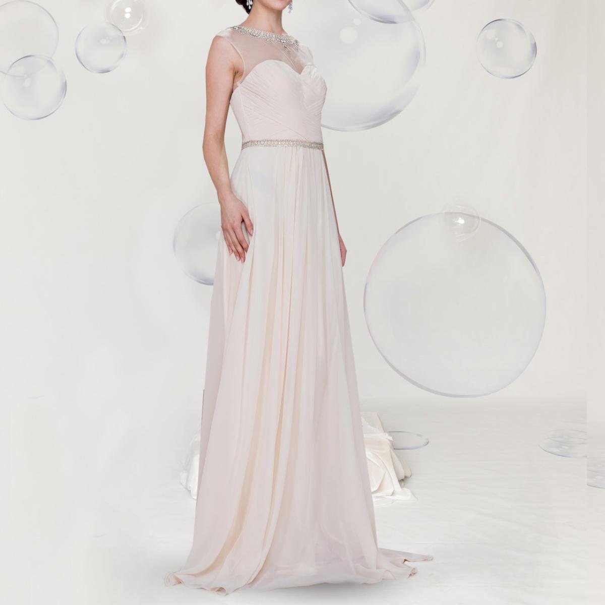 A beautiful gown, halter top with that see through peek-a-boo.
