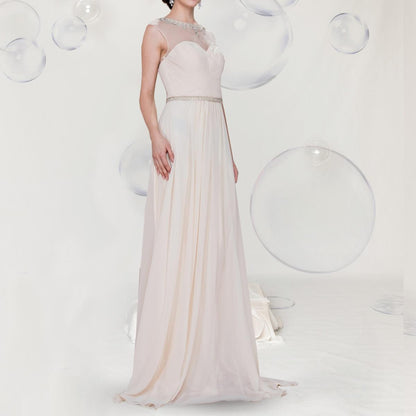 A beautiful gown, halter top with that see through peek-a-boo.