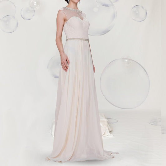 A beautiful gown, halter top with that see through peek-a-boo.