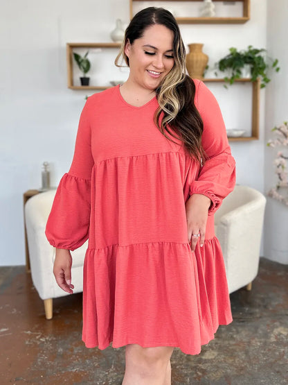 Garden Naked Women's Casual Dress Babydoll Tiered Dress with Pockets Long Sleeve Ruffle Hem Soft Cotton Blend Loose Fit