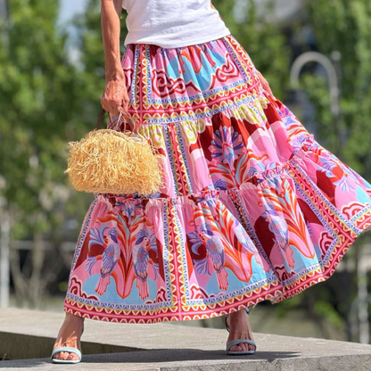 Summer Skirt Printed Ruffled Large Swing Long Skirt Women Skirt