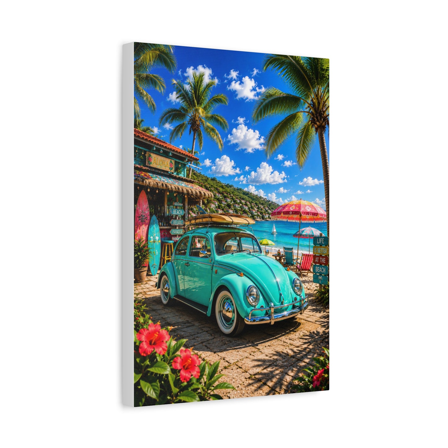 Beach Vintage VW Wall Art – Teal Beetle Canvas Print