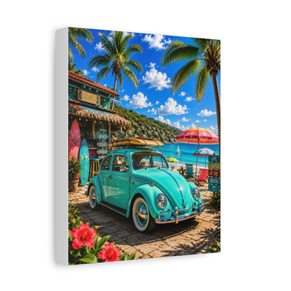Beach Vintage VW Wall Art – Teal Beetle Canvas Print