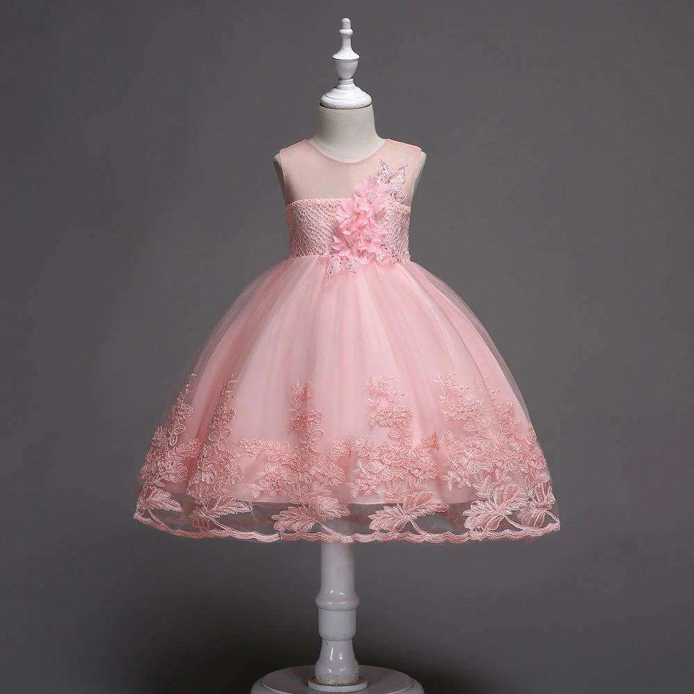 First Communion Flower Girl Dress - Mandotos Lace Trim Tulle Bead Embroidery