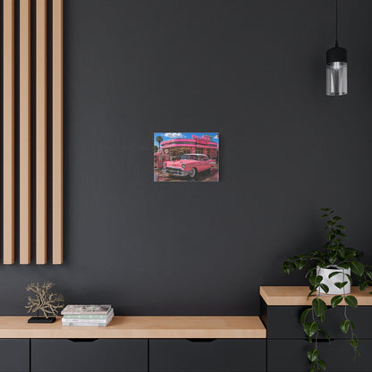 Pink Cadillac Diner Canvas Wall Art — Retro 1950s Car Poster