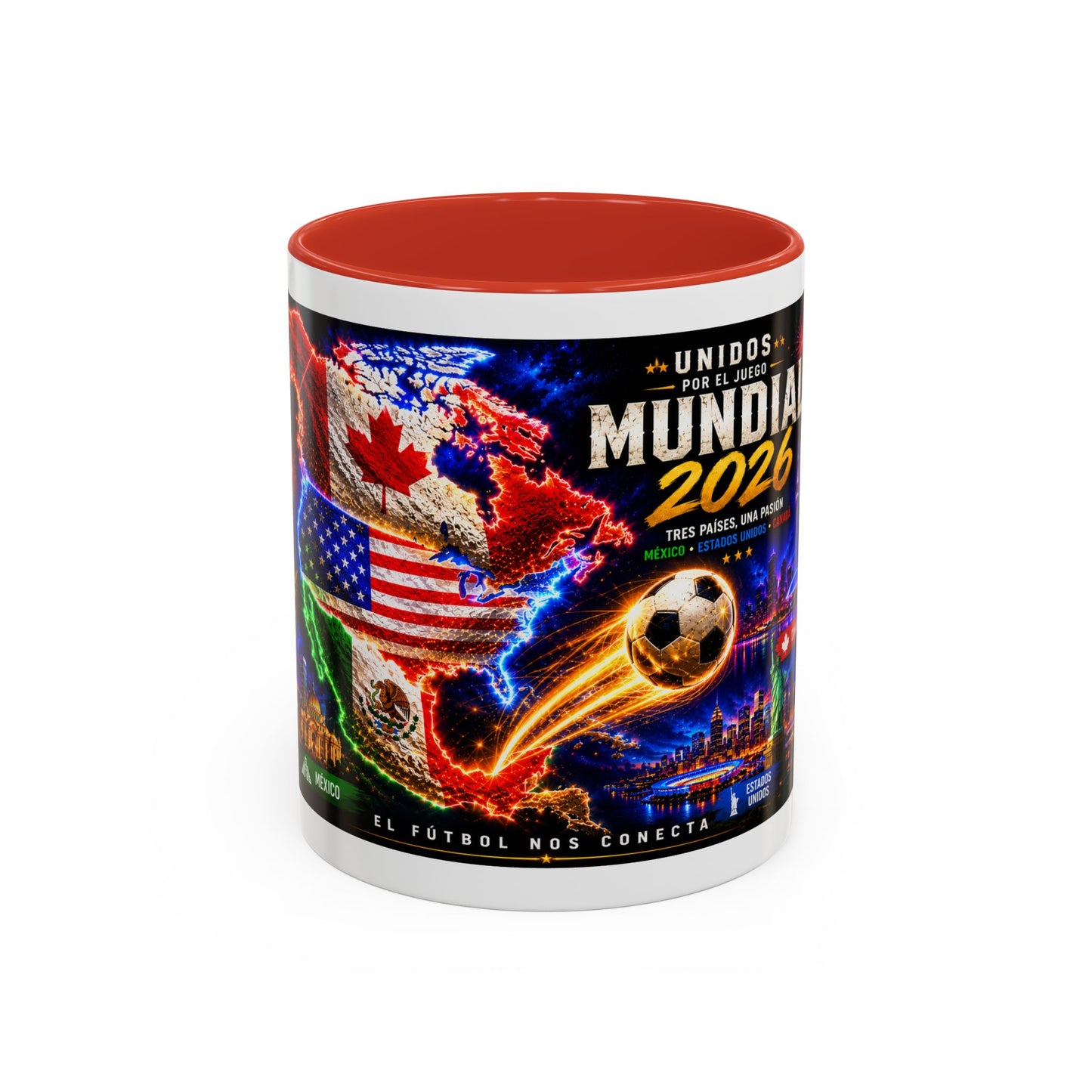 Mundial 2026 Soccer Coffee Mug – Canada/USA/Mexico World Cup Accent Mug (11/15oz)