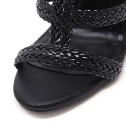Women's High Heeled Open-Toe Sandals - Handwoven Style