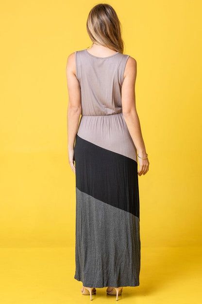 Color Block Surplice Elastic Waist Band Maxi Dress See size chart under “more details”