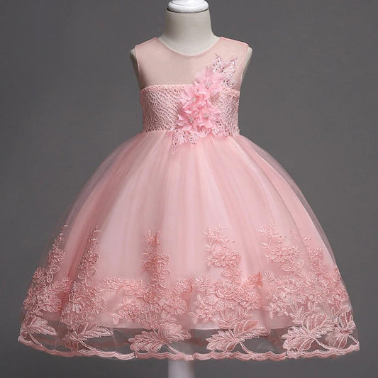 First Communion Flower Girl Dress - Mandotos Lace Trim Tulle Bead Embroidery