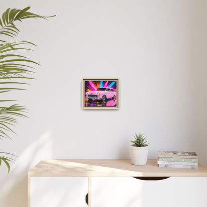 Pink Classic Station Wagon Canvas Print — Retro Car Wall Art, Framed Matte Multi‑Color Splash